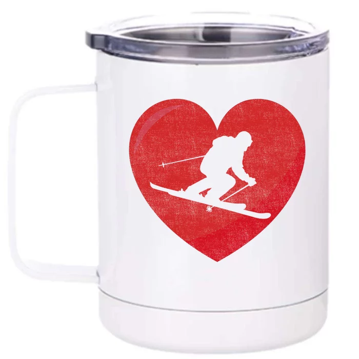 Heart Lover Skiing Gift Valentines Day Cute Gift Front & Back 12oz Stainless Steel Tumbler Cup