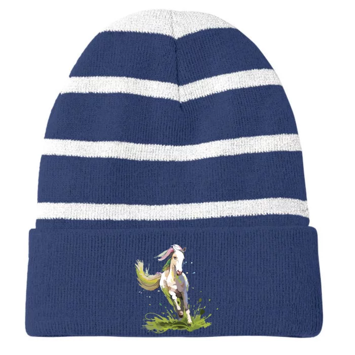 Horse Lover Shirts Girl Horseback Riding Equestrian Horse Striped Beanie with Solid Band