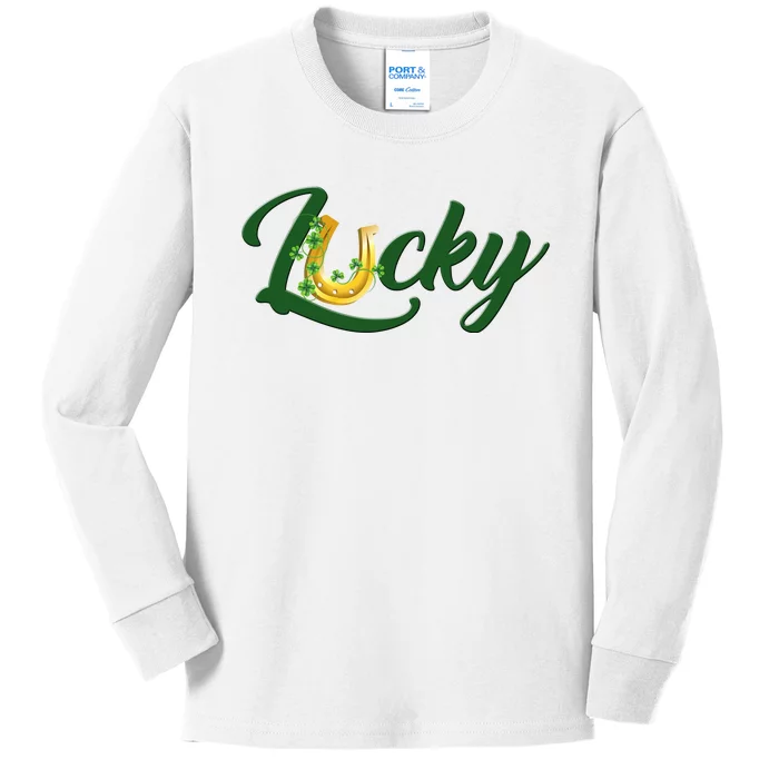 Horseshoe Lucky St Patrick's Day Kids Long Sleeve Shirt