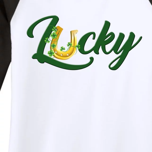 Horseshoe Lucky St Patrick's Day Women's Tri-Blend 3/4-Sleeve Raglan Shirt