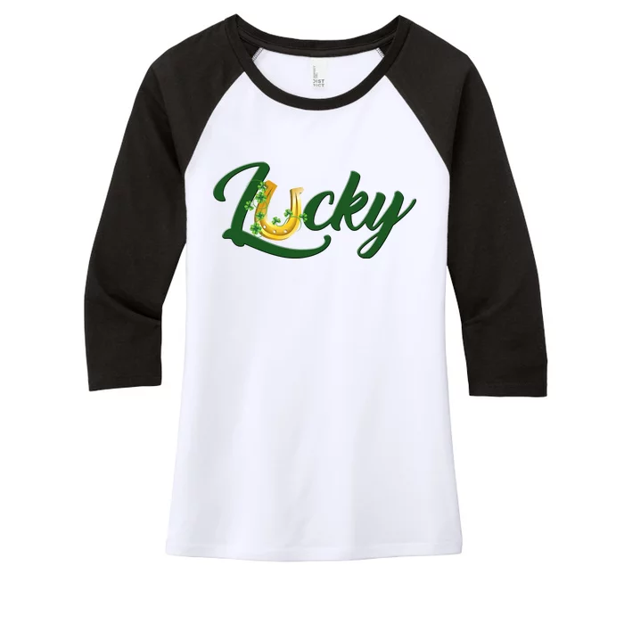 Horseshoe Lucky St Patrick's Day Women's Tri-Blend 3/4-Sleeve Raglan Shirt