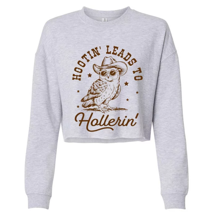 Hootin Leads To Hollerin Owl Cow Cropped Pullover Crew