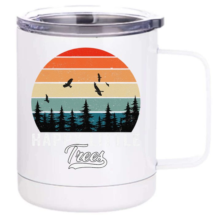 Happy Little Tree Bob Style Vintage Forests Earth Day Front & Back 12oz Stainless Steel Tumbler Cup