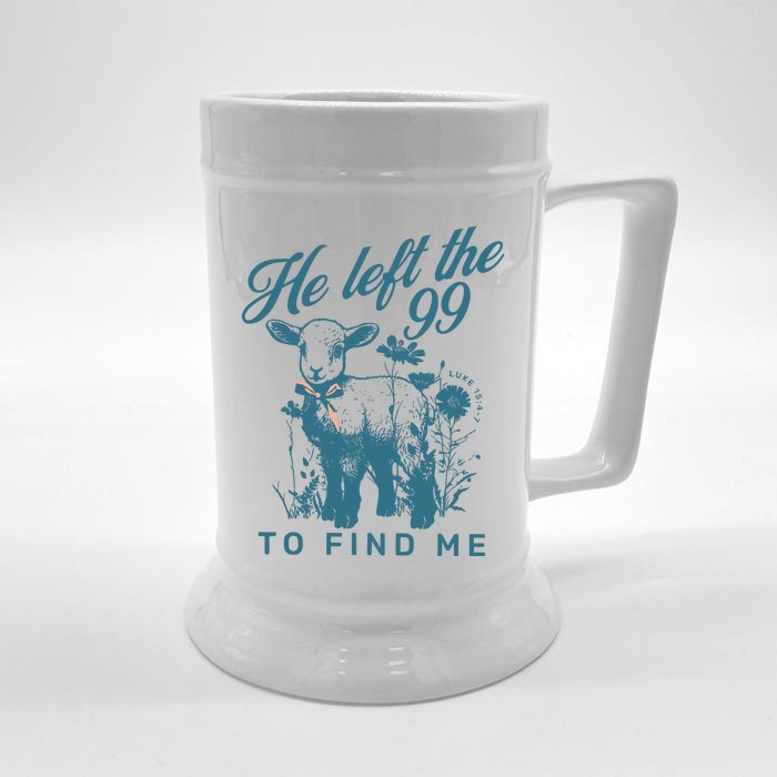 He Left The 99 Bible Verse Faith Based Clothes Minimalis Front & Back Beer Stein