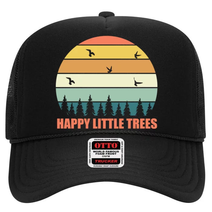 Happy Little Trees Retro Style Camping Gift High Crown Mesh Trucker Hat