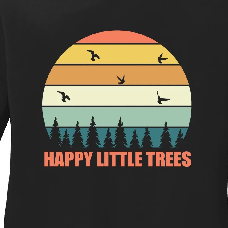 Happy Little Trees Retro Style Camping Gift Ladies Long Sleeve Shirt