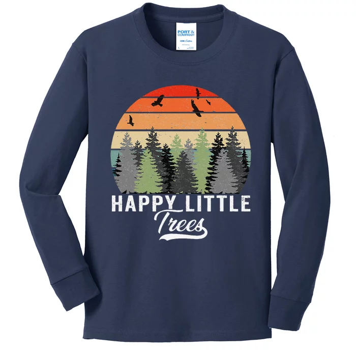 Happy Little Tree Bob Style Vintage Forests Earth Day Kids Long Sleeve Shirt