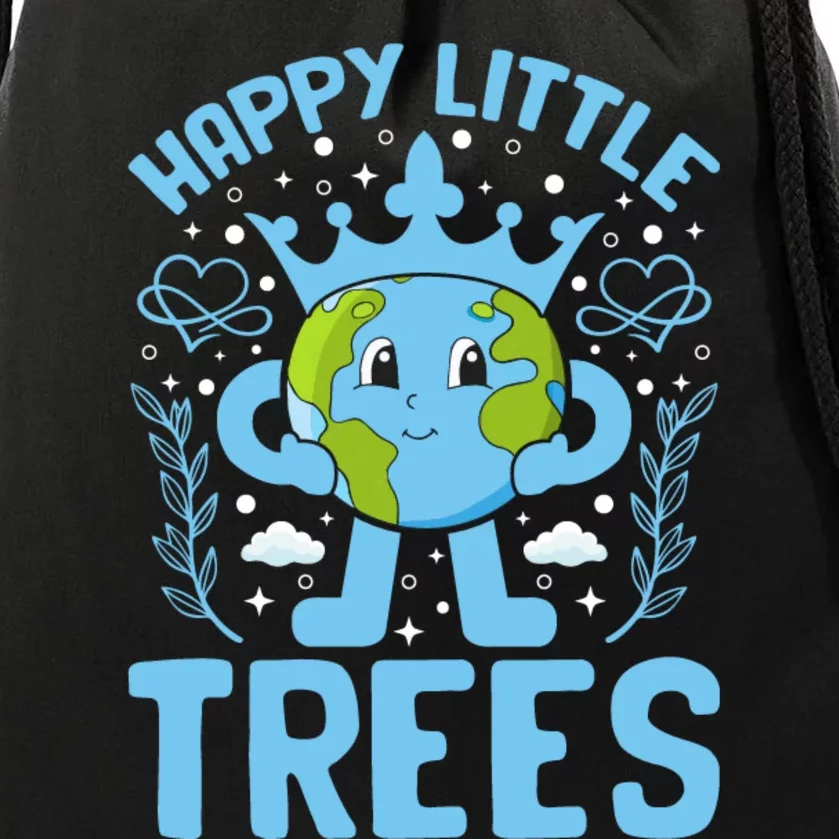 Happy Little Trees Earth Day Celebration Drawstring Bag