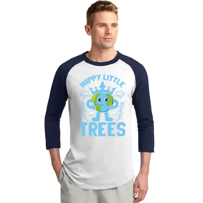 Happy Little Trees Earth Day Celebration Baseball Sleeve Shirt