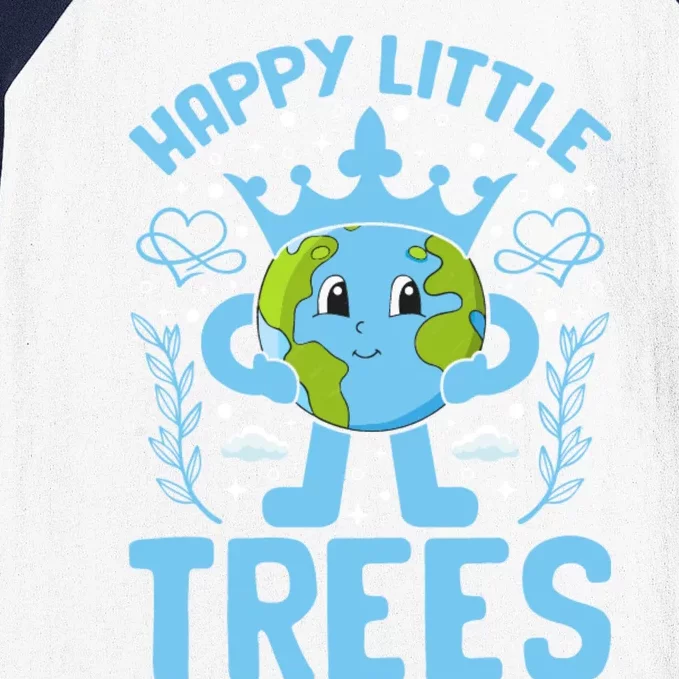 Happy Little Trees Earth Day Celebration Baseball Sleeve Shirt