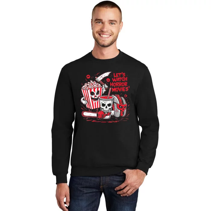 Halloween Lets Watch Horror Movies Hotdog Popcorn Drink Tall Sweatshirt