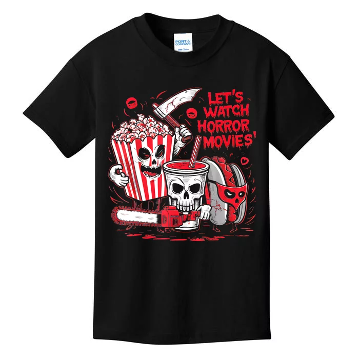 Halloween Lets Watch Horror Movies Hotdog Popcorn Drink Kids T-Shirt