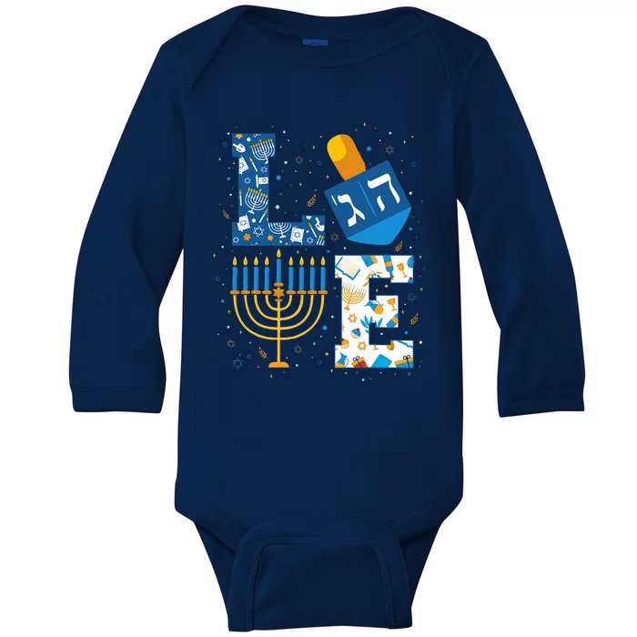 Hanukkah love with menorah for jewish christmas holiday Baby Long Sleeve Bodysuit