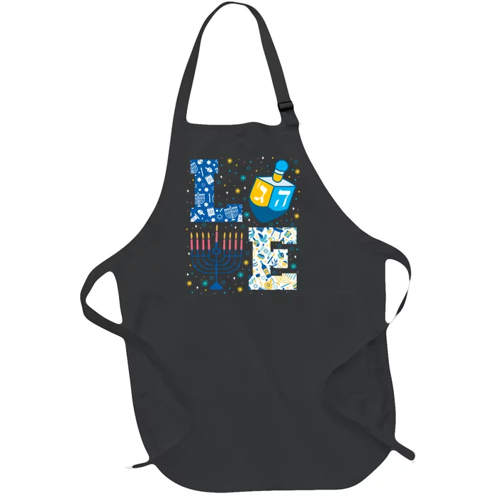 Hanukkah Love With Menorah For Jewish Christmas Holiday Full-Length Apron With Pocket