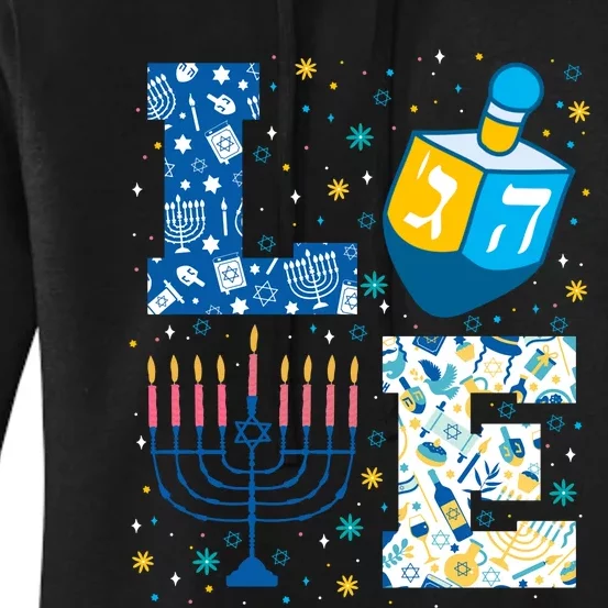 Hanukkah Love With Menorah For Jewish Christmas Holiday Women's Pullover Hoodie