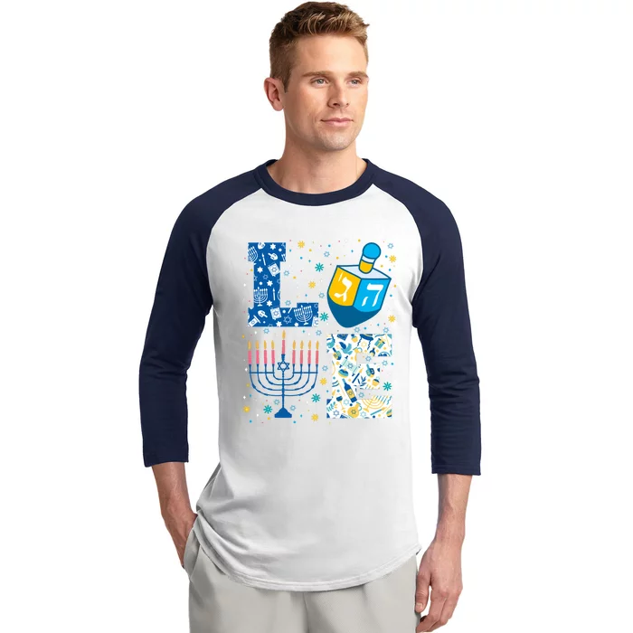 Hanukkah Love With Menorah For Jewish Christmas Holiday Baseball Sleeve Shirt