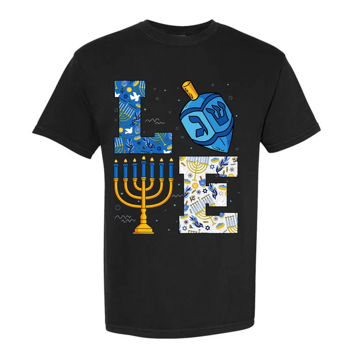 Hanukkah Love With Menorah For Jewish Christmas Holiday Garment-Dyed Heavyweight T-Shirt