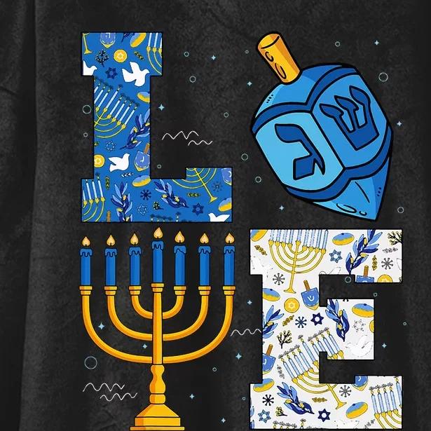 Hanukkah Love With Menorah For Jewish Christmas Holiday Hooded Wearable Blanket