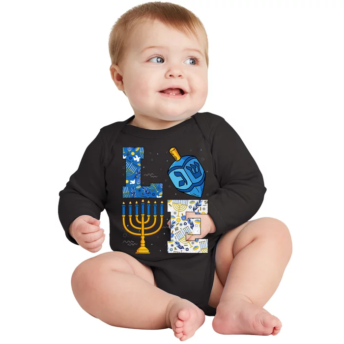 Hanukkah Love With Menorah For Jewish Christmas Holiday Baby Long Sleeve Bodysuit