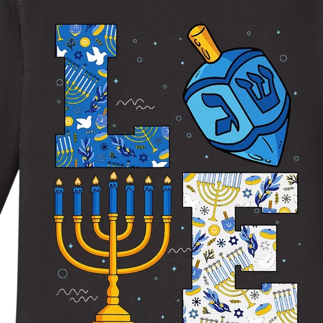 Hanukkah Love With Menorah For Jewish Christmas Holiday Baby Long Sleeve Bodysuit