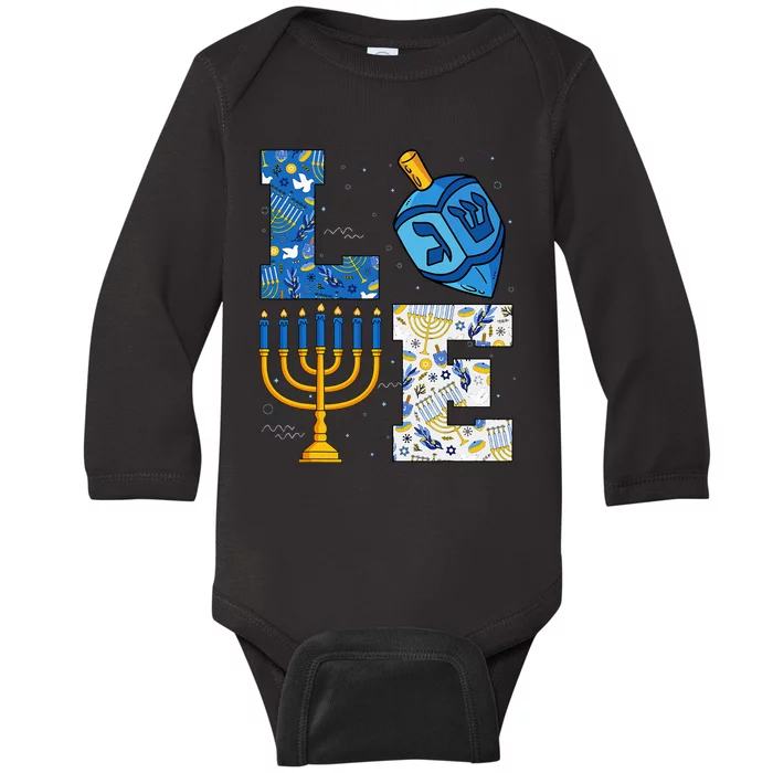 Hanukkah Love With Menorah For Jewish Christmas Holiday Baby Long Sleeve Bodysuit