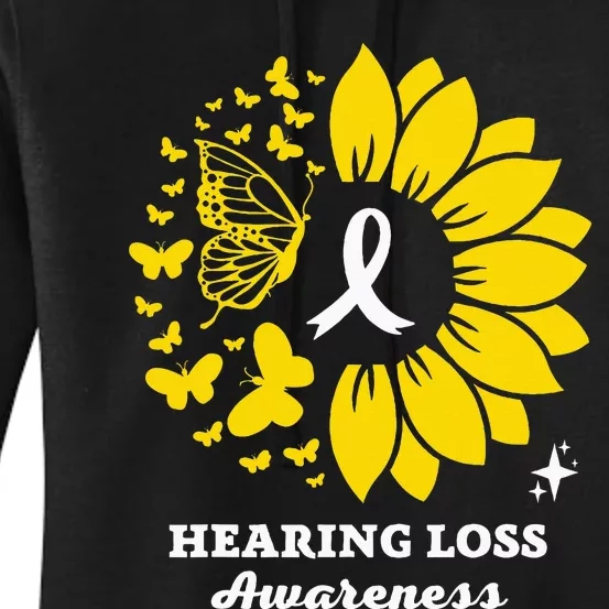 Hearing Loss Warrior Awareness Sunflower Women's Pullover Hoodie