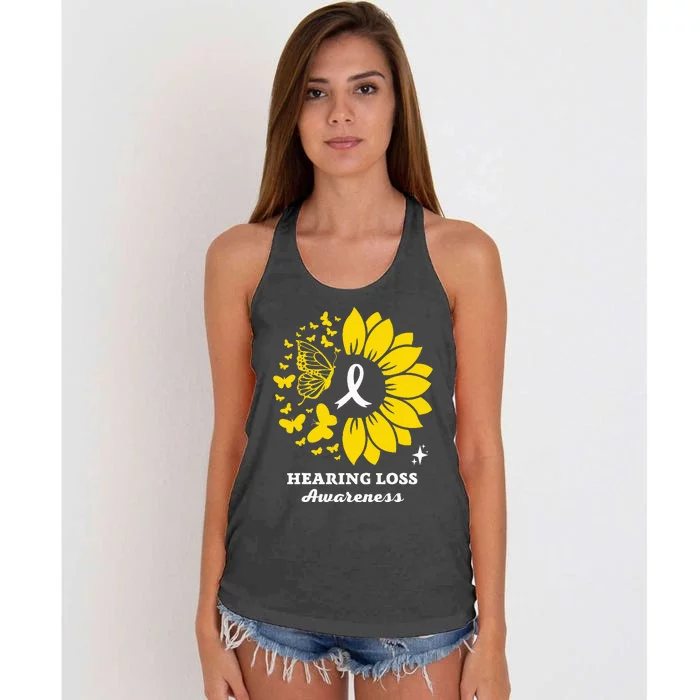 Hearing Loss Warrior Awareness Sunflower Women's Knotted Racerback Tank