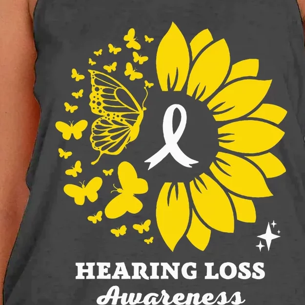 Hearing Loss Warrior Awareness Sunflower Women's Knotted Racerback Tank