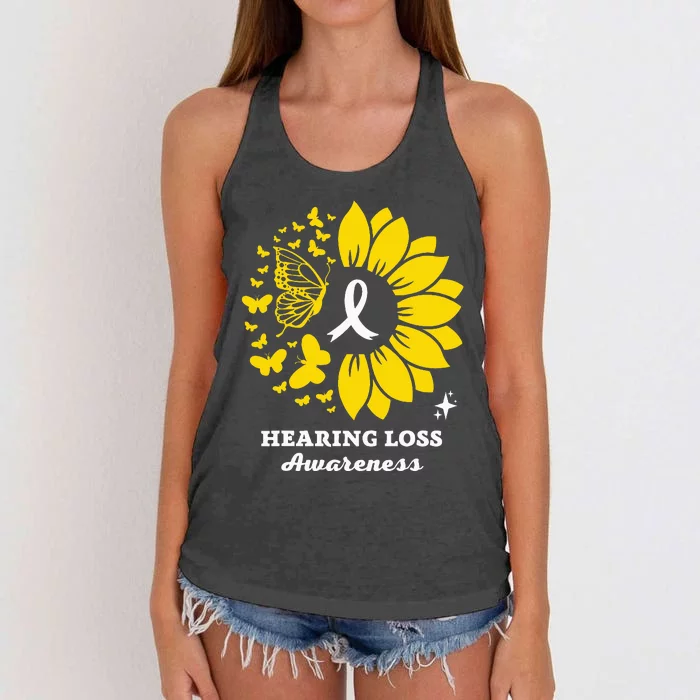 Hearing Loss Warrior Awareness Sunflower Women's Knotted Racerback Tank