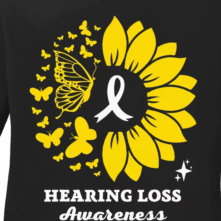 Hearing Loss Warrior Awareness Sunflower Ladies Long Sleeve Shirt