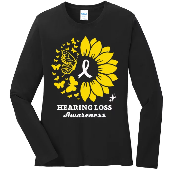 Hearing Loss Warrior Awareness Sunflower Ladies Long Sleeve Shirt