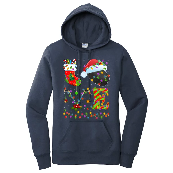 Hockey Lover Xmas Lighting Santa Love Ice Hockey Christmas Meaningful Gift Women's Pullover Hoodie