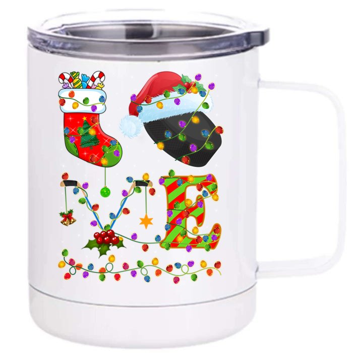 Hockey Lover Xmas Lighting Santa Love Ice Hockey Christmas Meaningful Gift Front & Back 12oz Stainless Steel Tumbler Cup