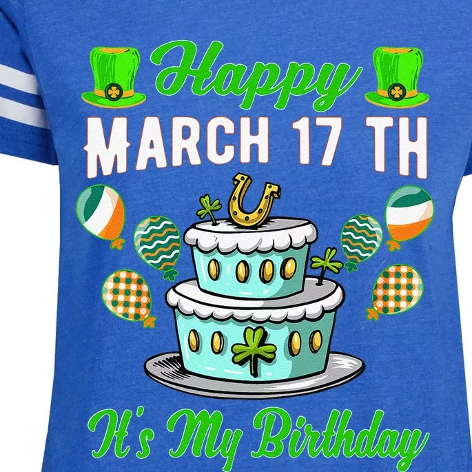 Happy March 17 Th It's My Birthday Funny St Patrick`s Day Enza Ladies Jersey Football T-Shirt