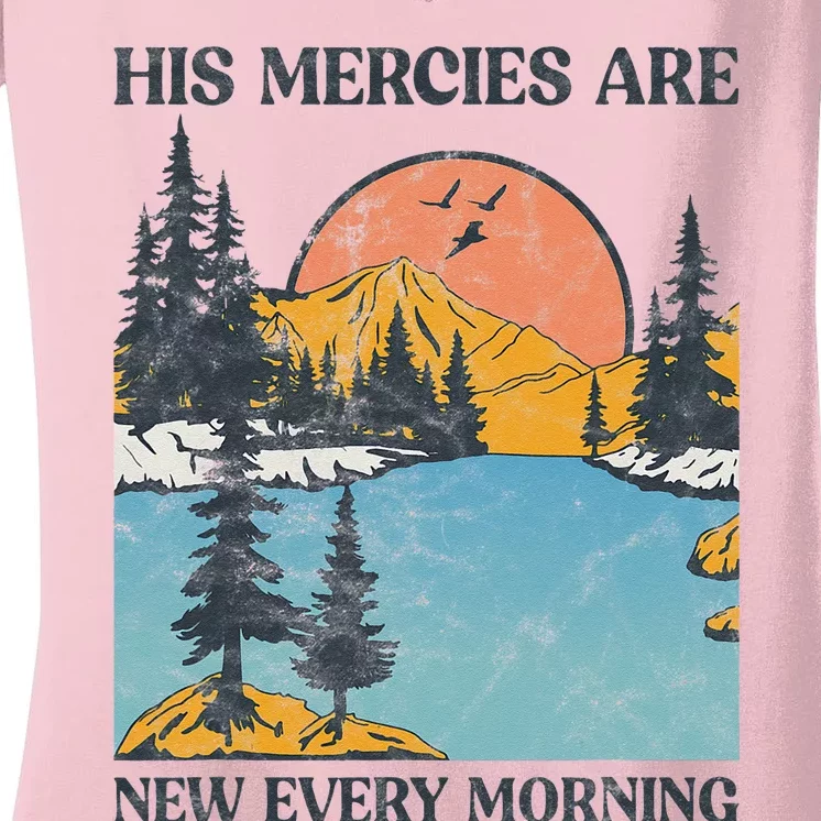 His Mercies Are New Every Morning Bible Verse Christian Women's V-Neck T-Shirt