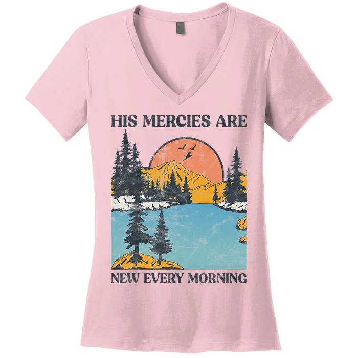 His Mercies Are New Every Morning Bible Verse Christian Women's V-Neck T-Shirt