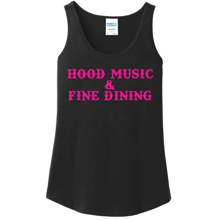 Hood Music And Fine Dining Pink Apparel Ladies Essential Tank