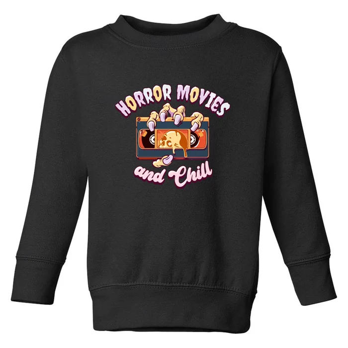 Horror Movies And Chill Retro Skull Zombie Hand For Halloween Gift Toddler Sweatshirt