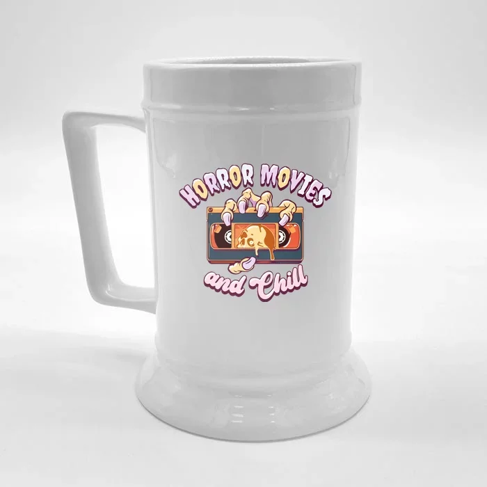 Horror Movies And Chill Retro Skull Zombie Hand For Halloween Gift Front & Back Beer Stein