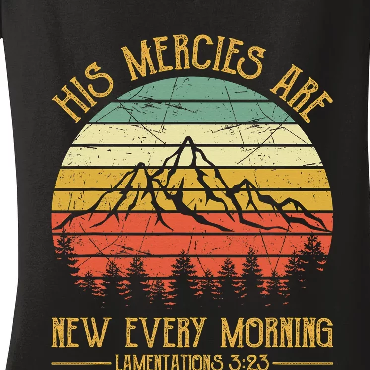 His Mercies Are New Every Morning Bible Verse Christian Women's V-Neck T-Shirt