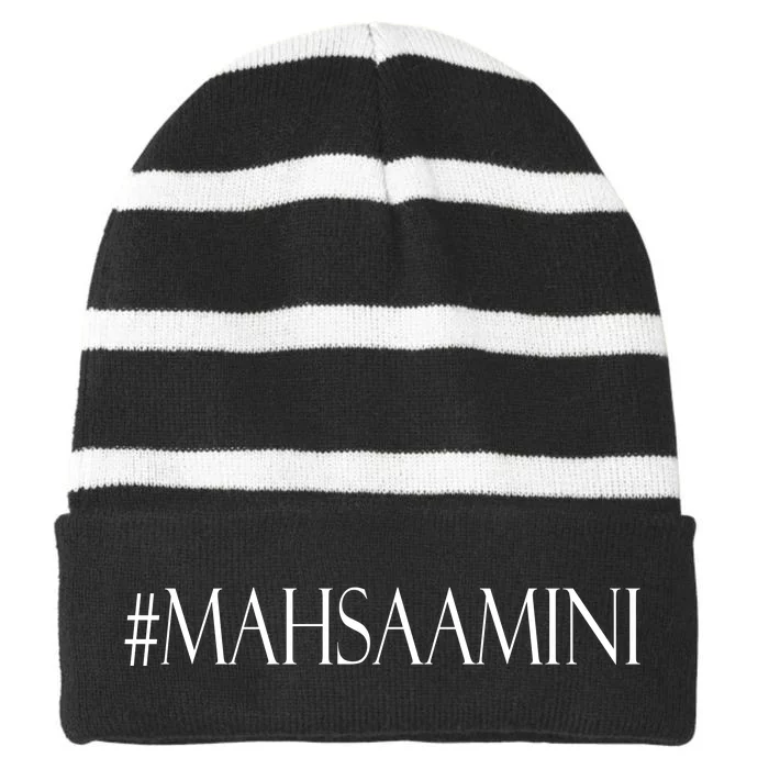 Hashtag Mahsa Amini Striped Beanie with Solid Band