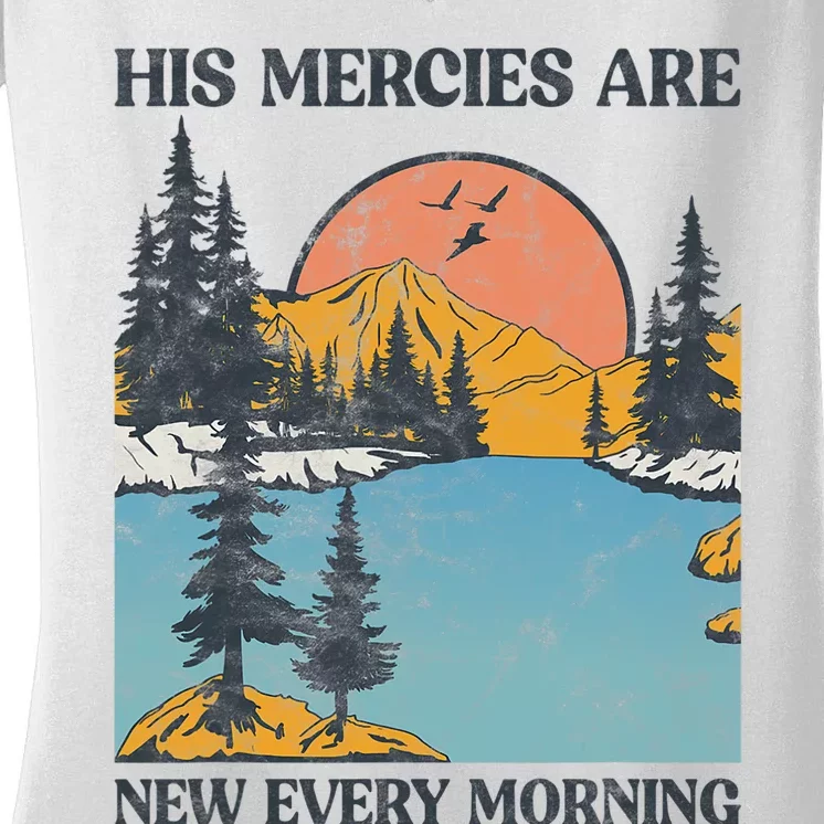 His Mercies Are New Every Morning Bible Verse Christian Women's V-Neck T-Shirt