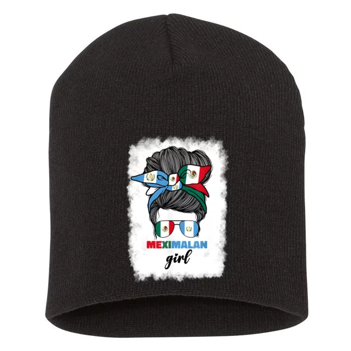 Half Mexican And Guatemalan Mexico Guatemala Flag Girl Short Acrylic Beanie