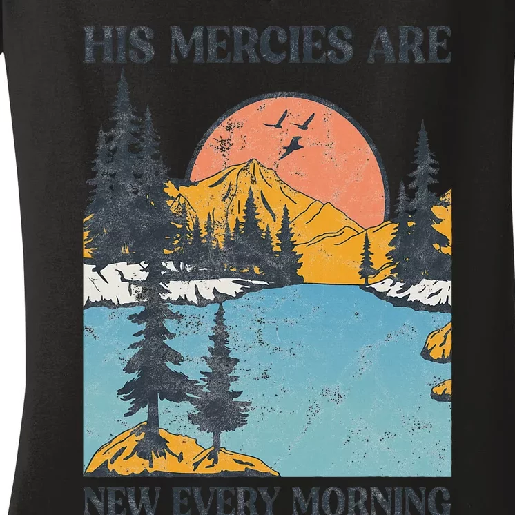 His Mercies Are New Every Morning Bible Verse Christian Women's V-Neck T-Shirt