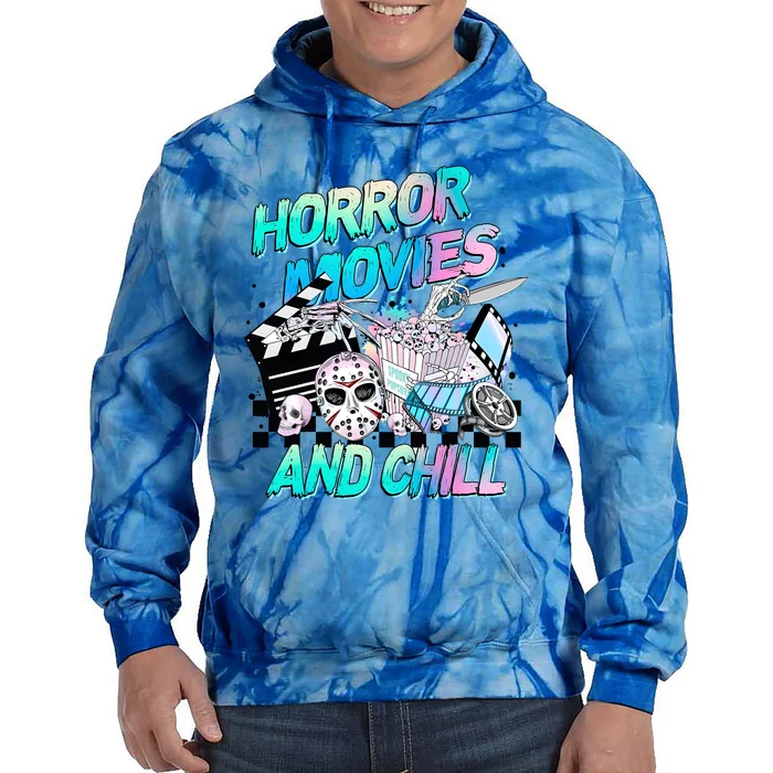 Horror Movies And Chill Retro Halloween Tie Dye Hoodie