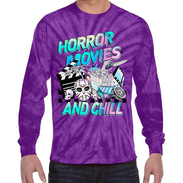 Horror Movies And Chill Retro Halloween Tie-Dye Long Sleeve Shirt