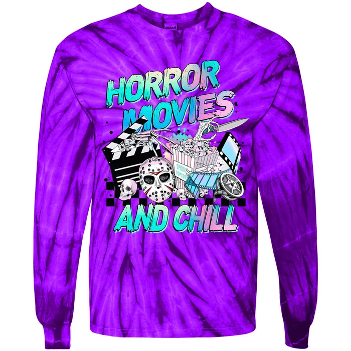 Horror Movies And Chill Retro Halloween Tie-Dye Long Sleeve Shirt