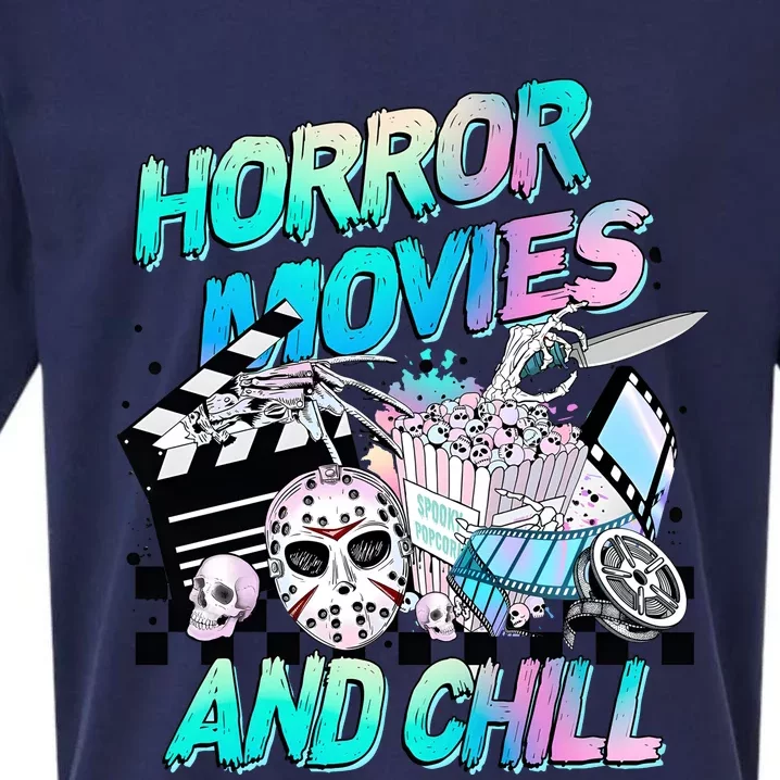 Horror Movies And Chill Retro Halloween Sueded Cloud Jersey T-Shirt