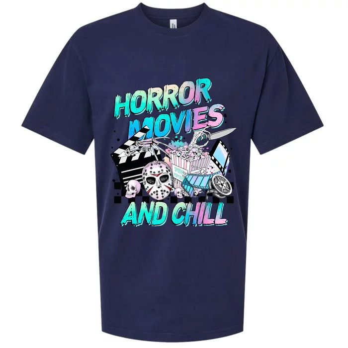 Horror Movies And Chill Retro Halloween Sueded Cloud Jersey T-Shirt