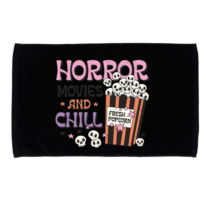 Horror Movies And Chill Skull Popcorn Retro Funny Halloween Gift Microfiber Hand Towel